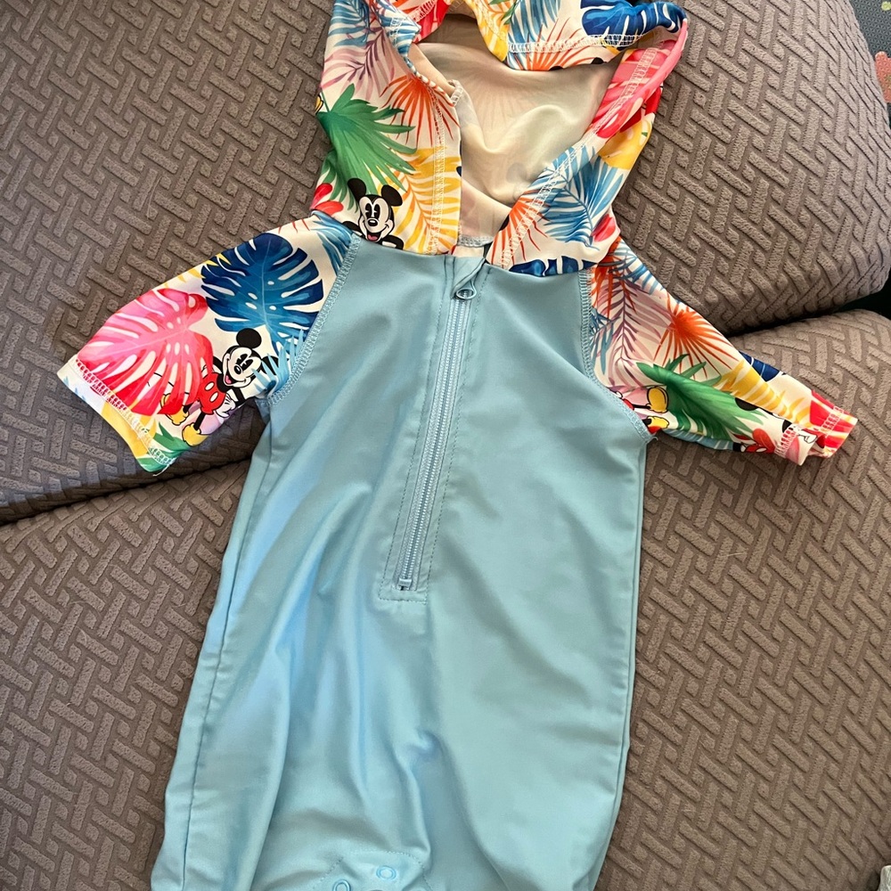 Disney Kids Swim Rashguard - Blue with Multicolor Tropical Print